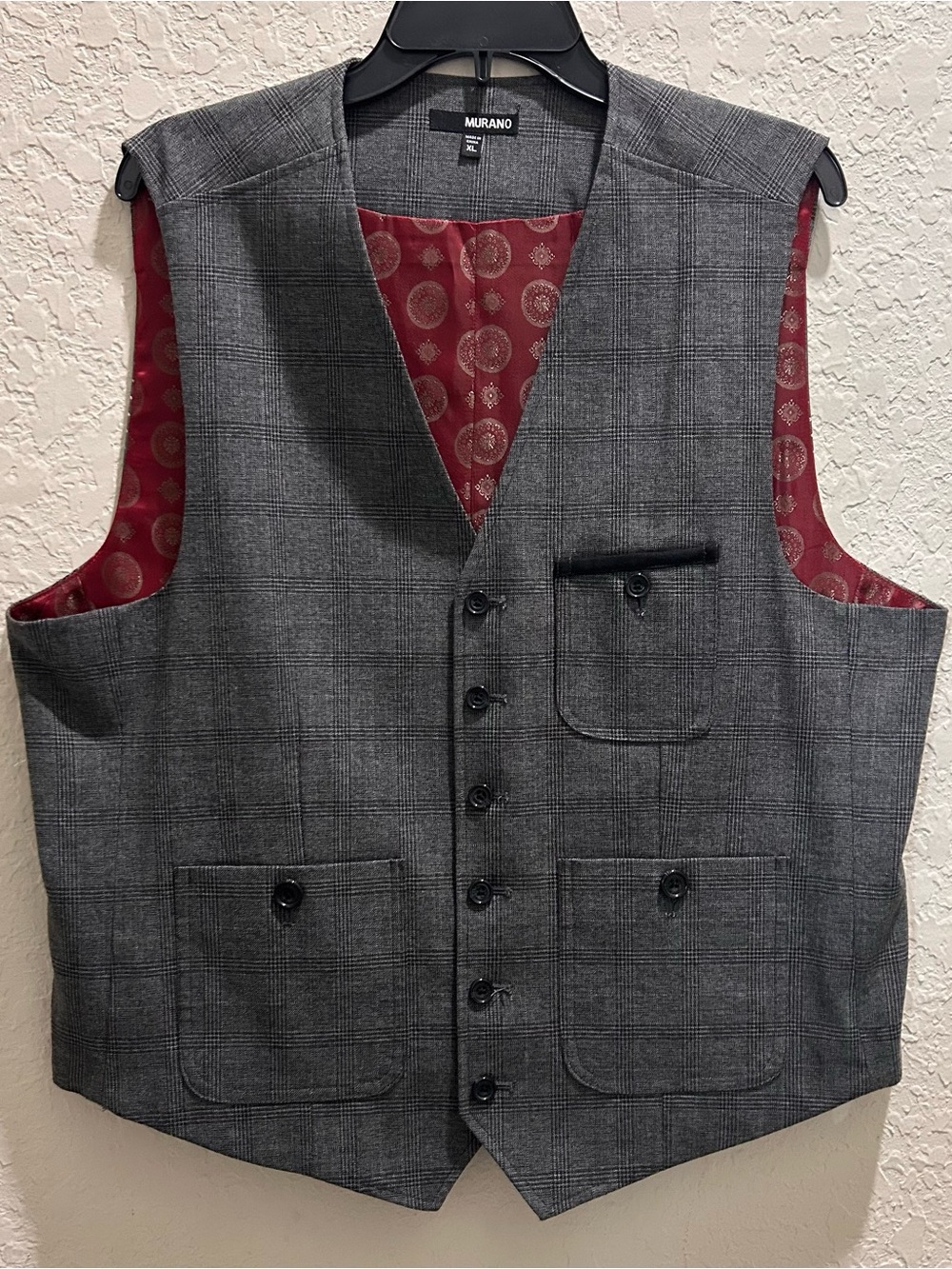 Alan Flusser Men’s Gray Plaid XL Vest-NWT - Polyester/Viscose/Spandex